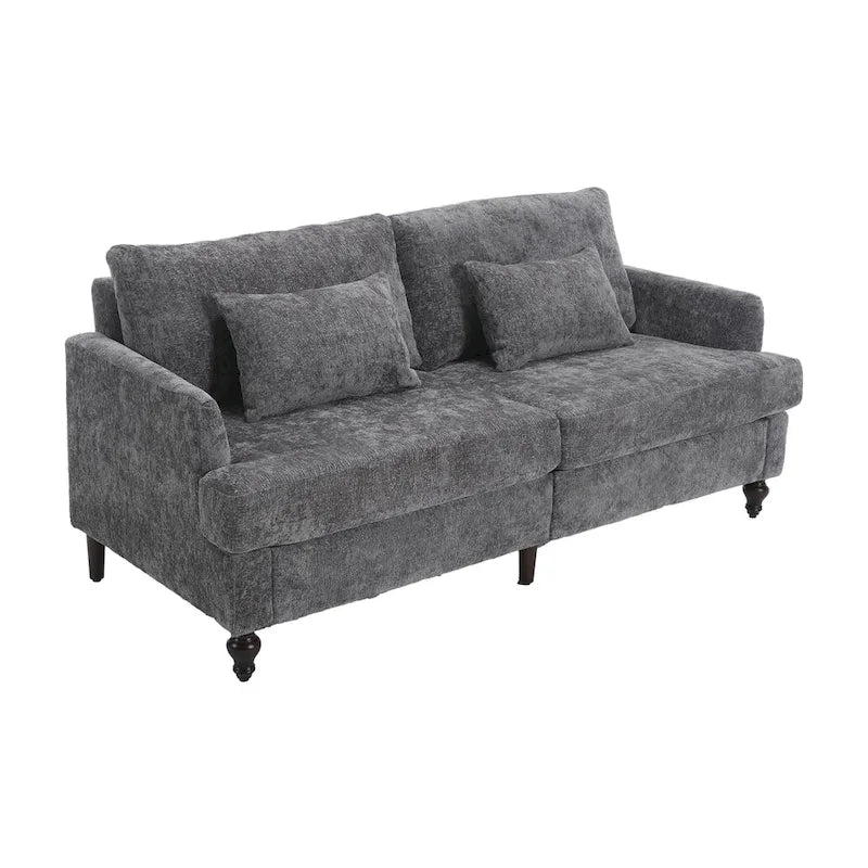 Chenille Upholstered 2-Seat Sofa with Wooden Legs and Removable Cushions