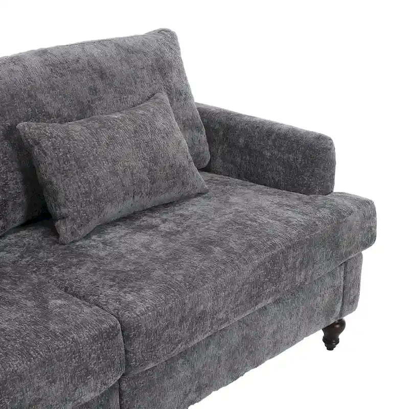 Chenille Upholstered 2-Seat Sofa with Wooden Legs and Removable Cushions