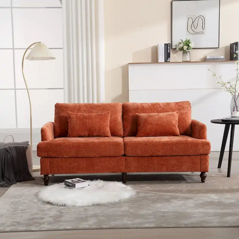 Chenille Upholstered 2-Seat Sofa with Wooden Legs and Removable Cushions