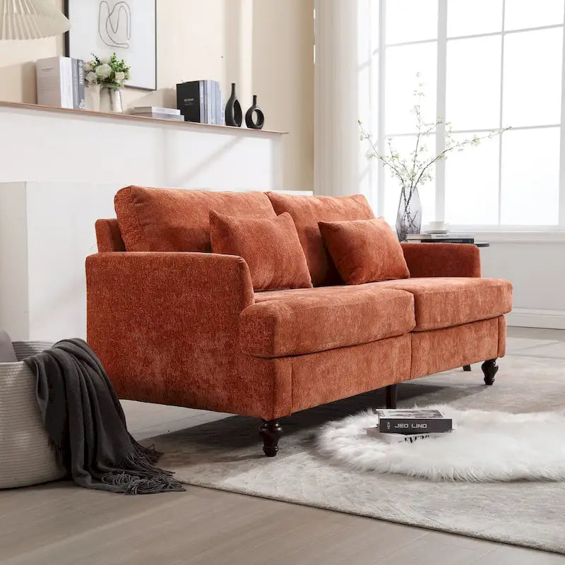 Chenille Upholstered 2-Seat Sofa with Wooden Legs and Removable Cushions