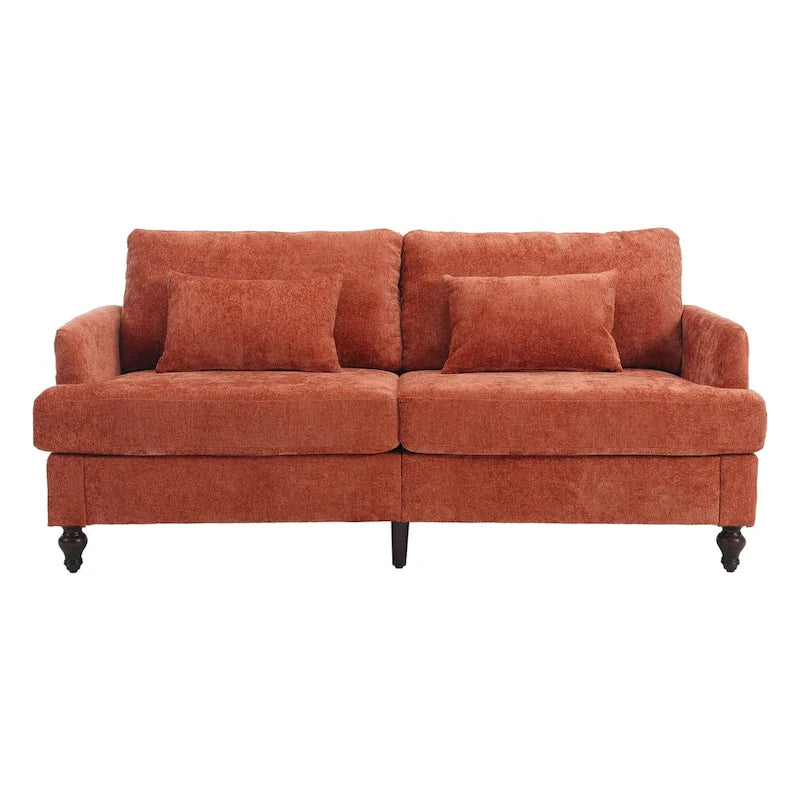 Chenille Upholstered 2-Seat Sofa with Wooden Legs and Removable Cushions
