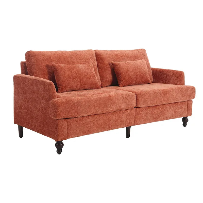 Chenille Upholstered 2-Seat Sofa with Wooden Legs and Removable Cushions