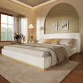 White Plush Upholstered Platform Bed with Solid Wood Slats King