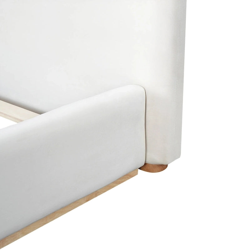 White Plush Upholstered Platform Bed with Solid Wood Slats King