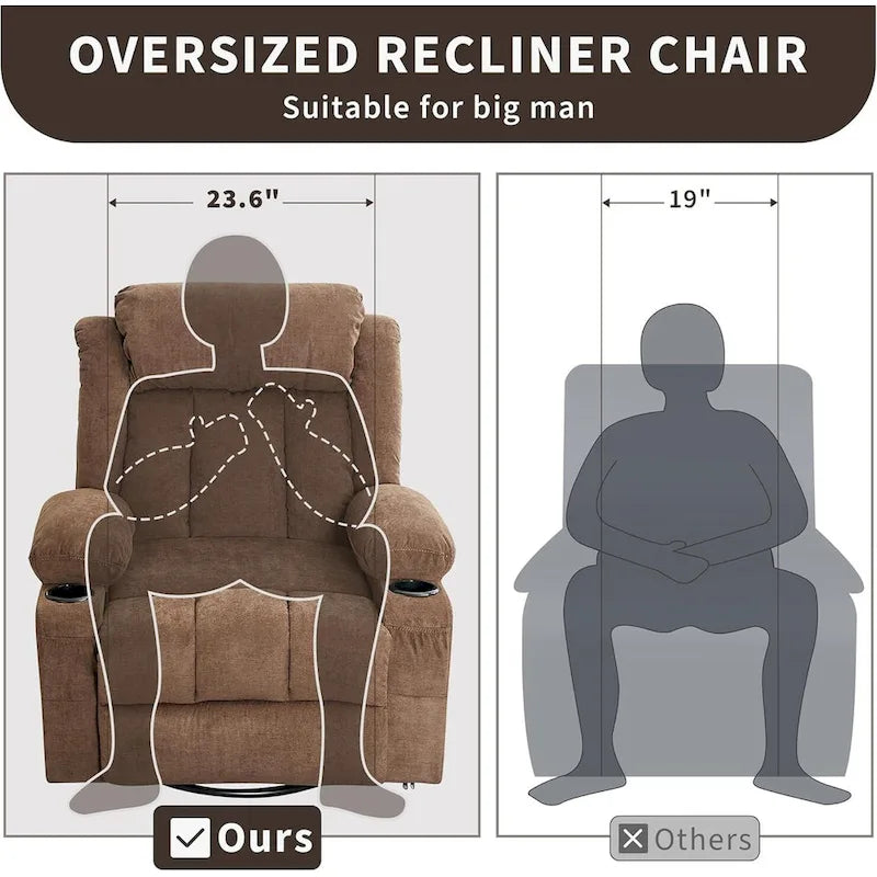 Swivel Rocker Recliner Chair with Massage Heat Cup Holder Side Pockets Grey