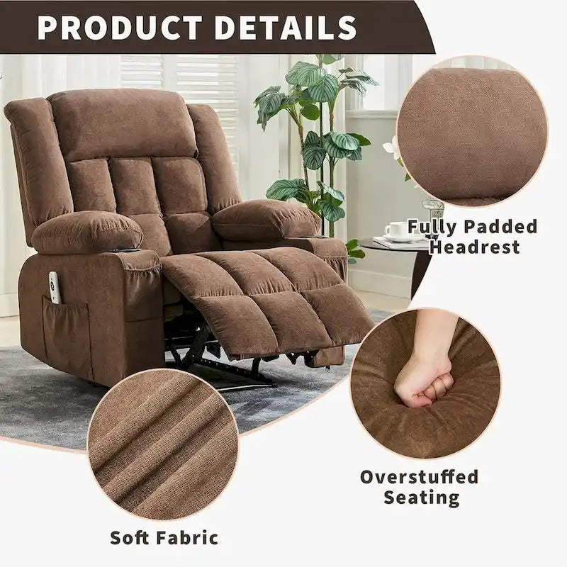 Swivel Rocker Recliner Chair with Massage Heat Cup Holder Side Pockets Grey