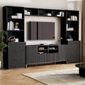 Black Fluted Entertainment Center TV Stand with Open Shelves Drawers Cabinets
