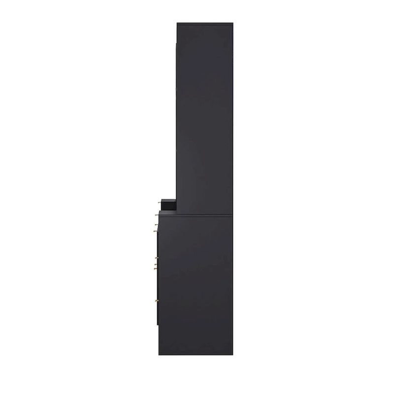 Black Fluted Entertainment Center TV Stand with Open Shelves Drawers Cabinets