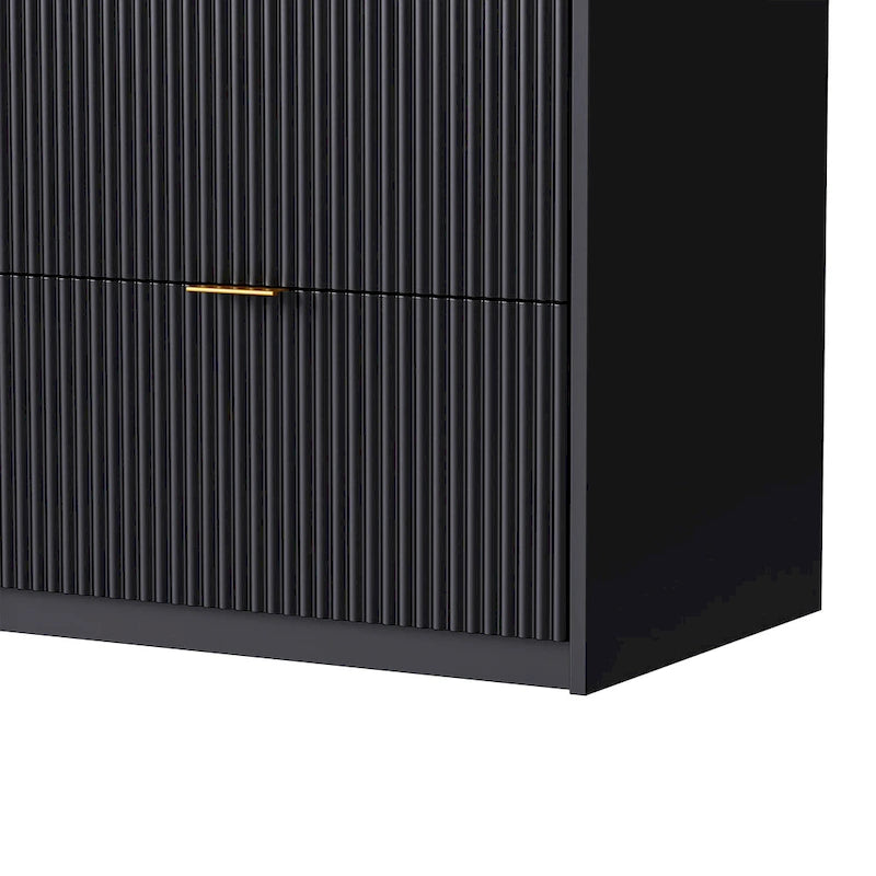 Black Fluted Entertainment Center TV Stand with Open Shelves Drawers Cabinets