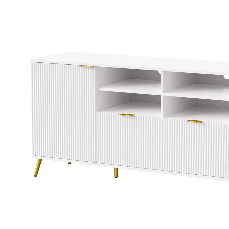 Black Fluted Entertainment Center TV Stand with Open Shelves Drawers Cabinets