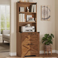 Farmhouse Wood File Cabinet with Lock 2 Drawer Open Shelves Brown White