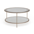 Metallic Gold Round Glass Two-Tier Coffee Table with Storage Shelf
