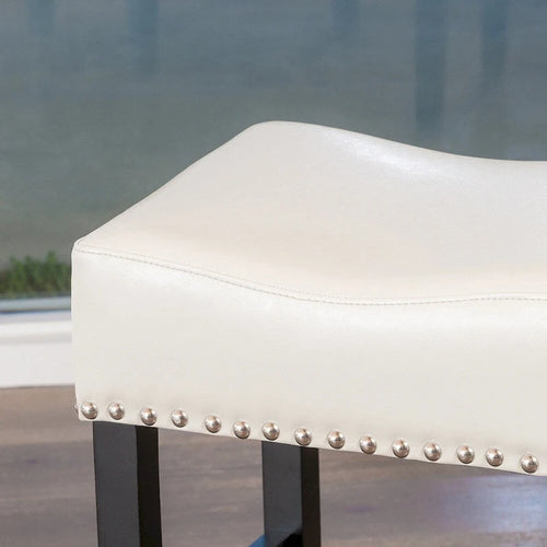 Backless Leather Bar Stool with Studded Accent and Bonded Upholstery in Black or White