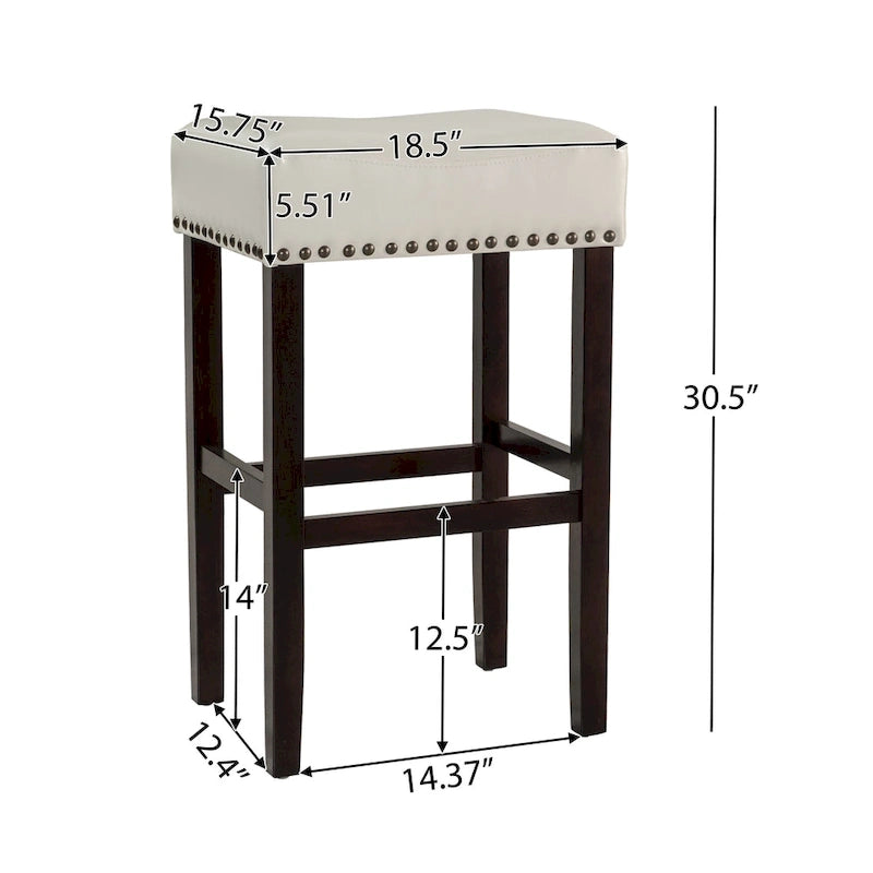 Backless Leather Bar Stool with Studded Accent and Bonded Upholstery in Black or White