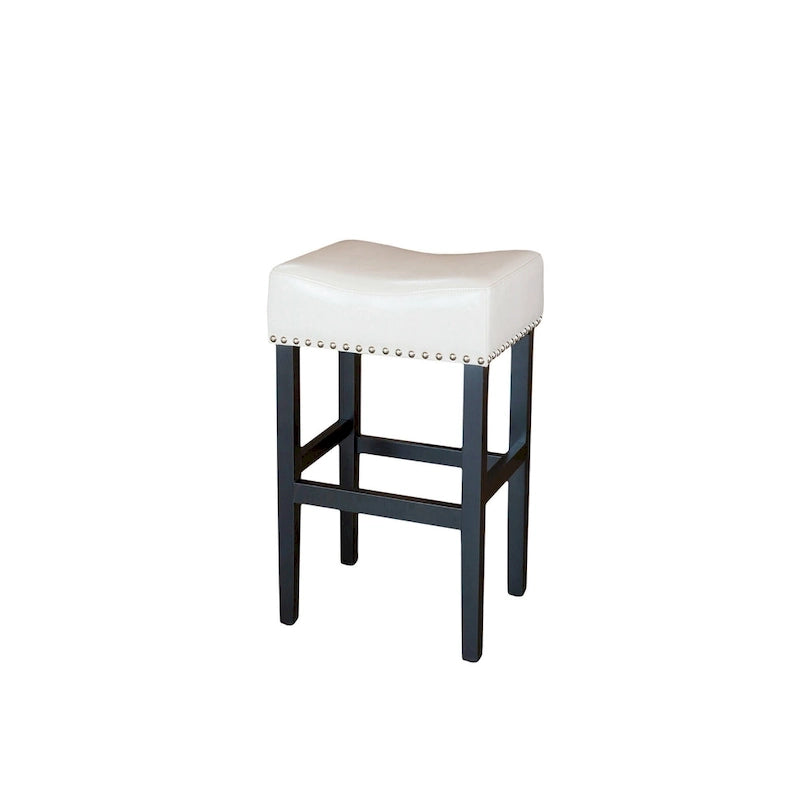Backless Leather Bar Stool with Studded Accent and Bonded Upholstery in Black or White