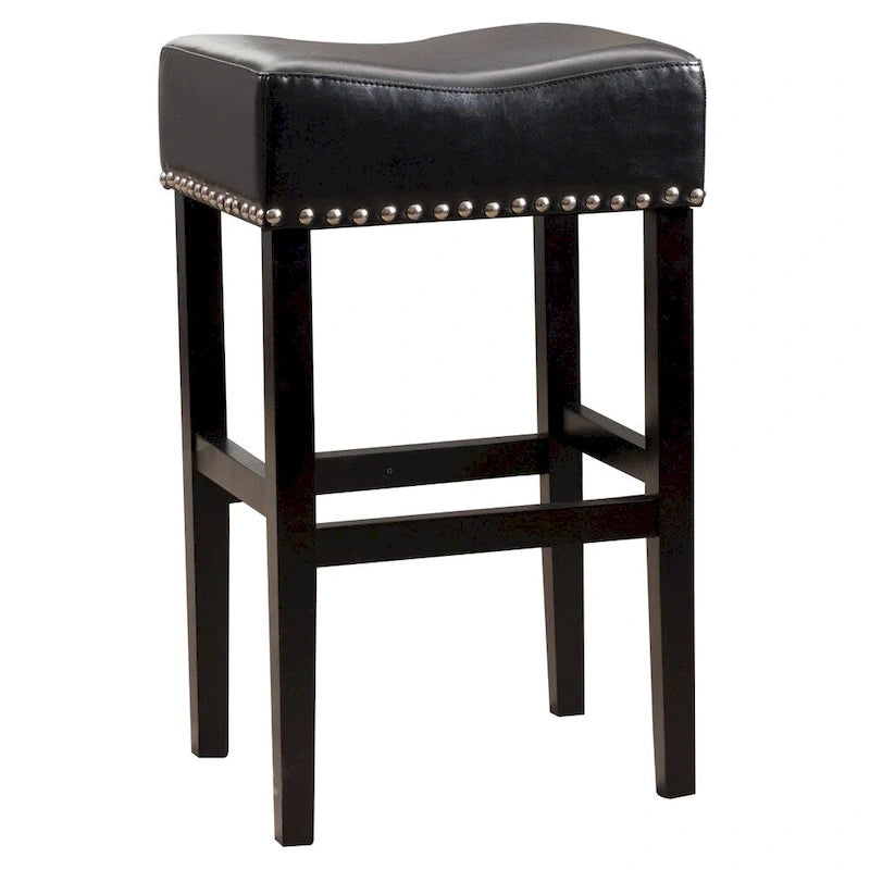 Backless Leather Bar Stool with Studded Accent and Bonded Upholstery in Black or White