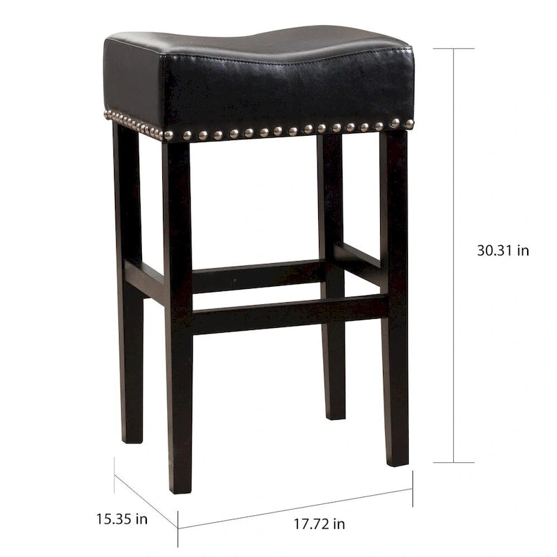 Backless Leather Bar Stool with Studded Accent and Bonded Upholstery in Black or White