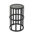 Industrial Black Iron Frame Grey Ceramic Tile Round Accent Side Table