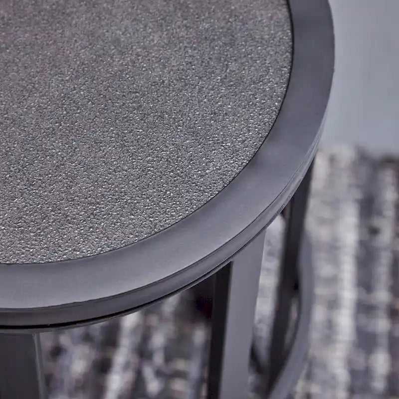 Industrial Black Iron Frame Grey Ceramic Tile Round Accent Side Table