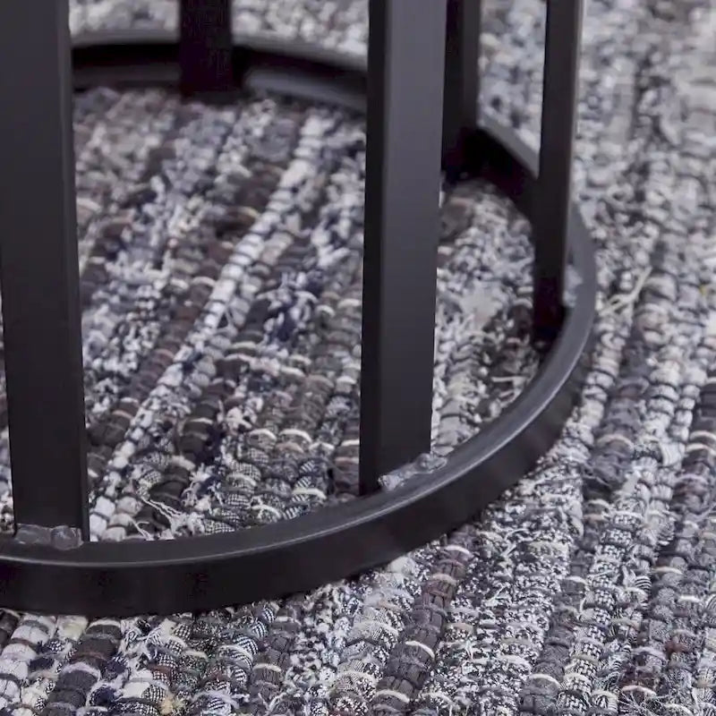 Industrial Black Iron Frame Grey Ceramic Tile Round Accent Side Table