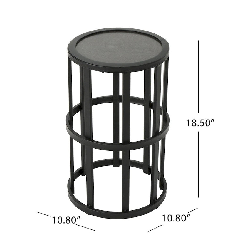 Industrial Black Iron Frame Grey Ceramic Tile Round Accent Side Table