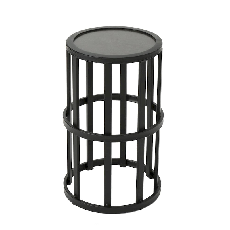 Industrial Black Iron Frame Grey Ceramic Tile Round Accent Side Table