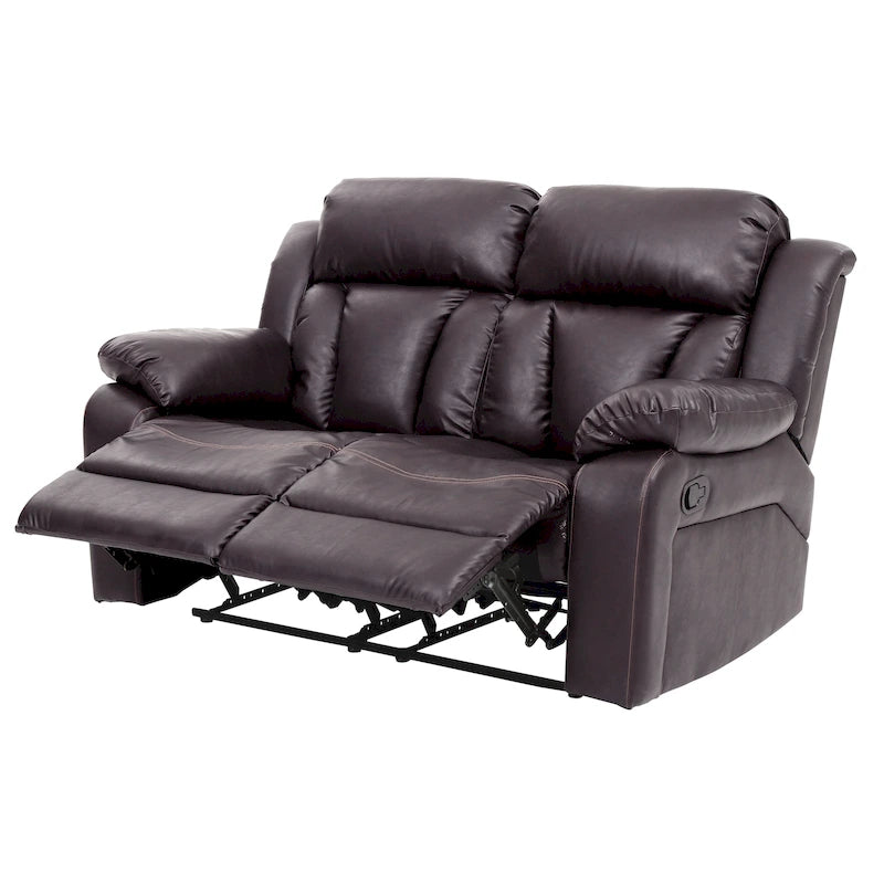 Faux Leather Reclining Loveseat Padded Arms Channel Tufted Contemporary Style
