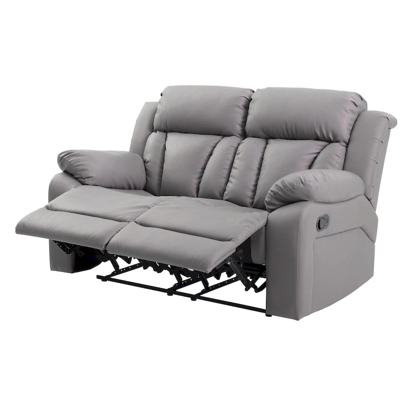 Faux Leather Reclining Loveseat Padded Arms Channel Tufted Contemporary Style