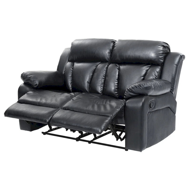 Faux Leather Reclining Loveseat Padded Arms Channel Tufted Contemporary Style
