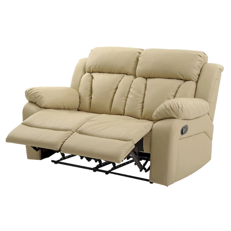 Faux Leather Reclining Loveseat Padded Arms Channel Tufted Contemporary Style