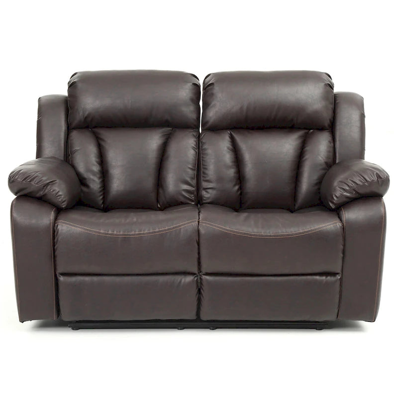 Faux Leather Reclining Loveseat Padded Arms Channel Tufted Contemporary Style