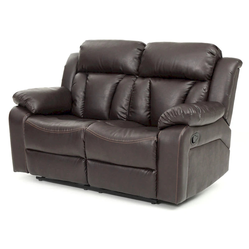 Faux Leather Reclining Loveseat Padded Arms Channel Tufted Contemporary Style