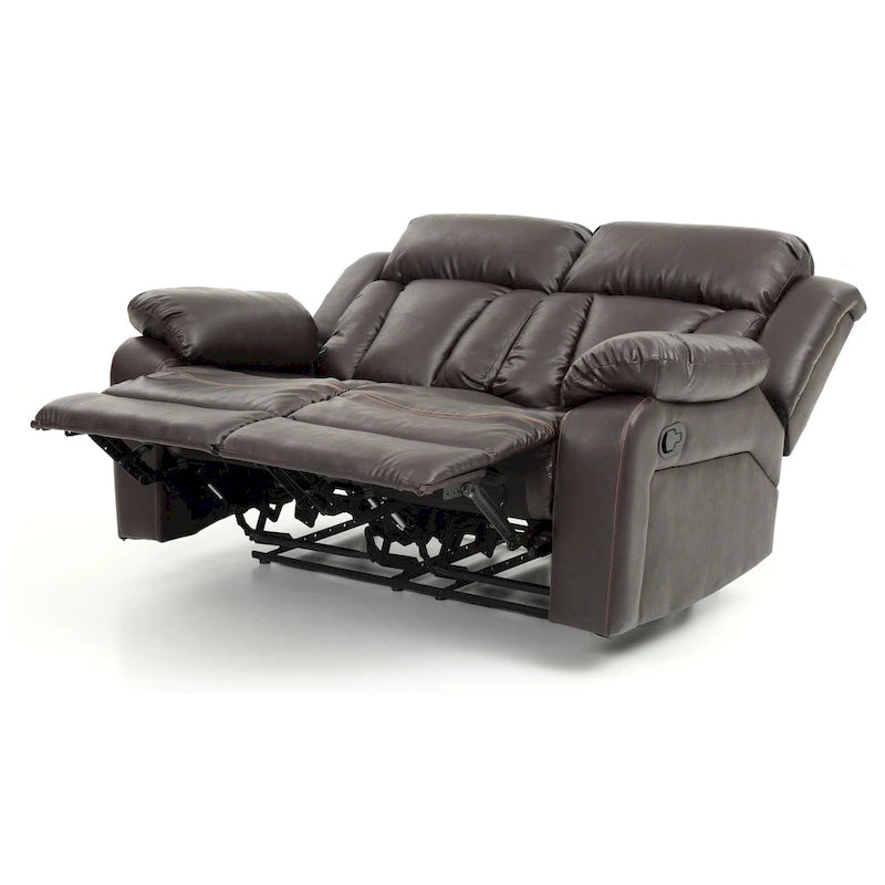 Faux Leather Reclining Loveseat Padded Arms Channel Tufted Contemporary Style