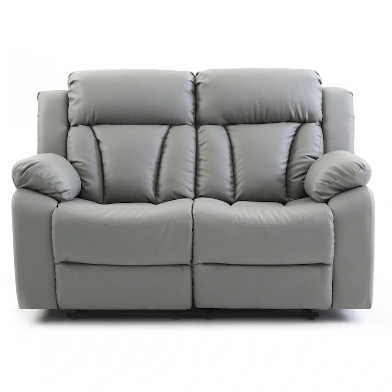 Faux Leather Reclining Loveseat Padded Arms Channel Tufted Contemporary Style