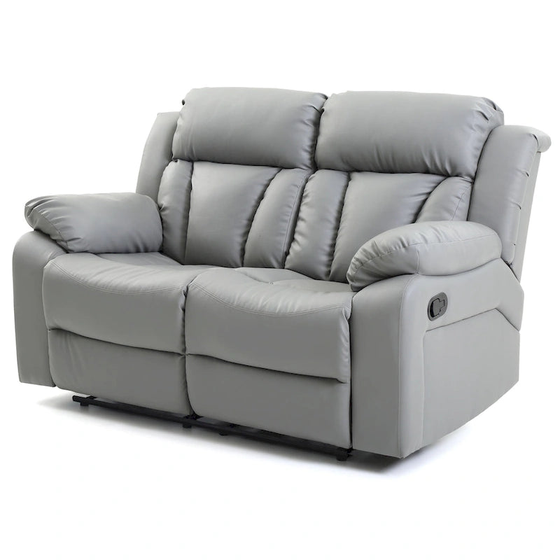 Faux Leather Reclining Loveseat Padded Arms Channel Tufted Contemporary Style