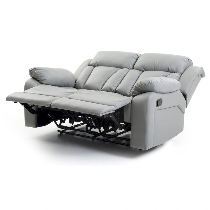 Faux Leather Reclining Loveseat Padded Arms Channel Tufted Contemporary Style