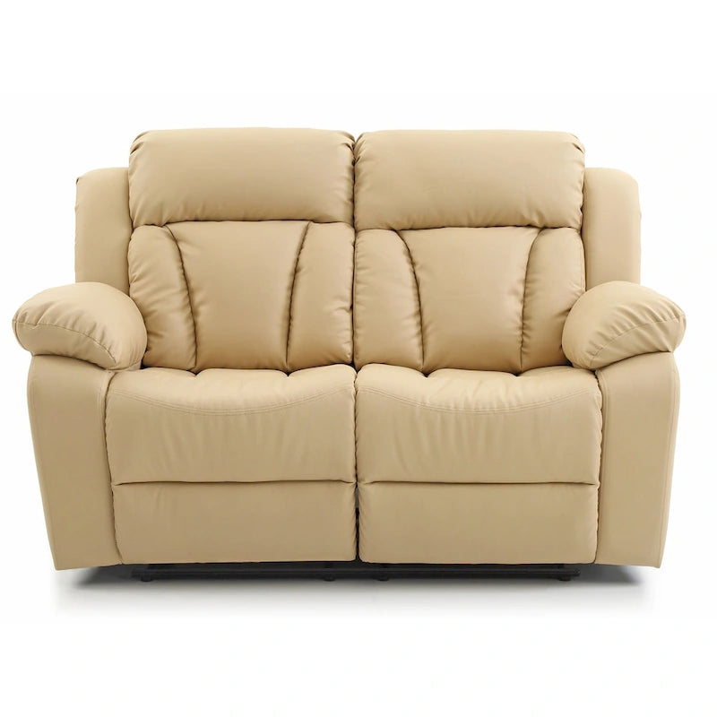 Faux Leather Reclining Loveseat Padded Arms Channel Tufted Contemporary Style