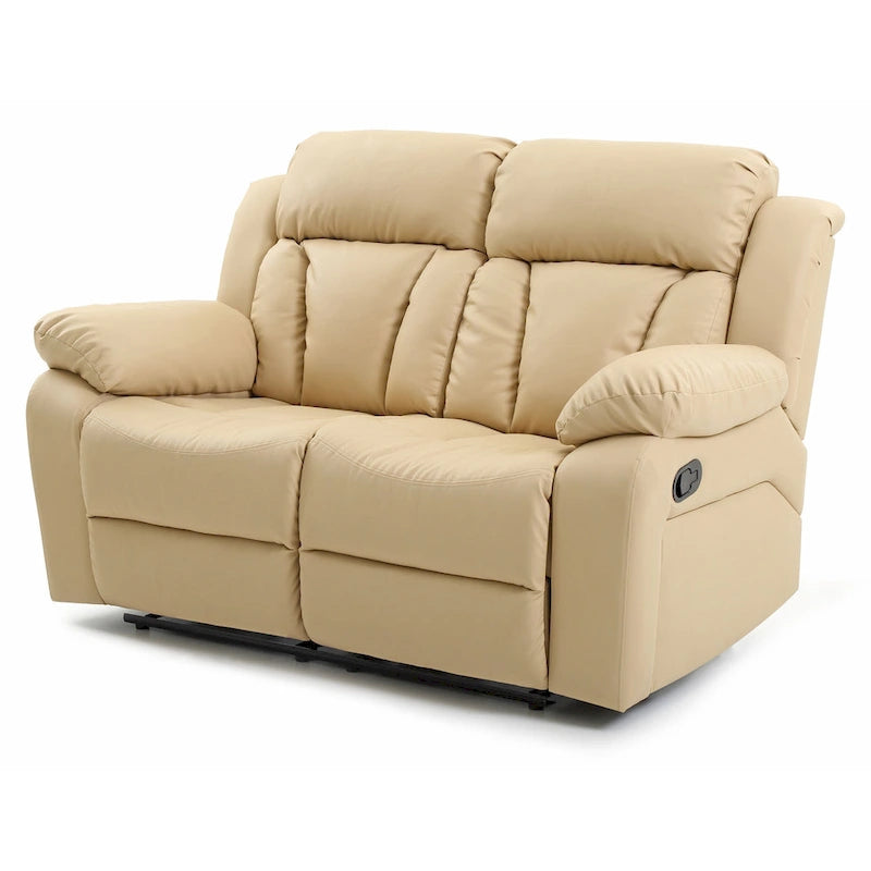 Faux Leather Reclining Loveseat Padded Arms Channel Tufted Contemporary Style