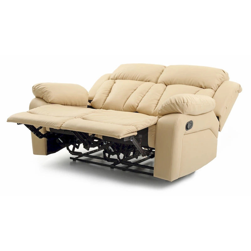 Faux Leather Reclining Loveseat Padded Arms Channel Tufted Contemporary Style