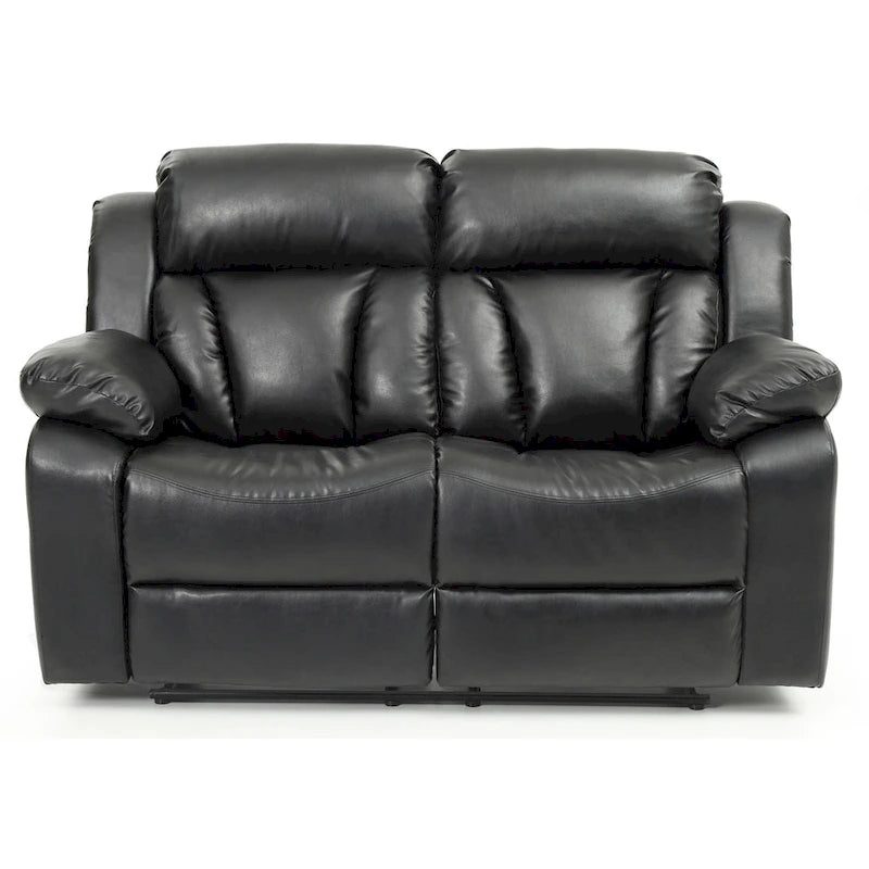 Faux Leather Reclining Loveseat Padded Arms Channel Tufted Contemporary Style