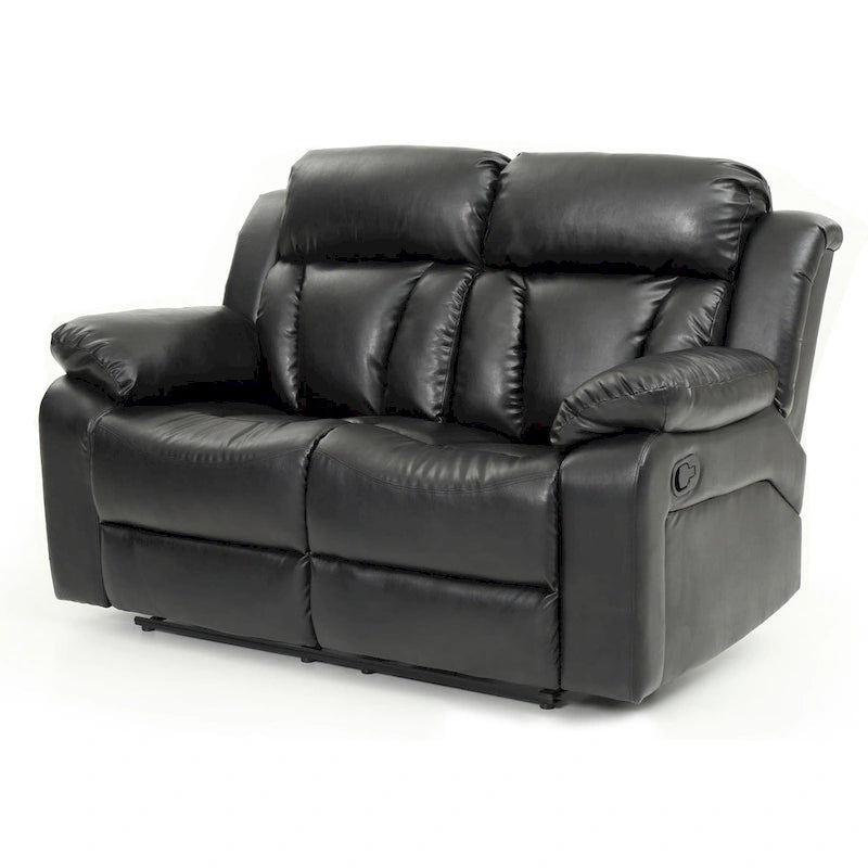 Faux Leather Reclining Loveseat Padded Arms Channel Tufted Contemporary Style