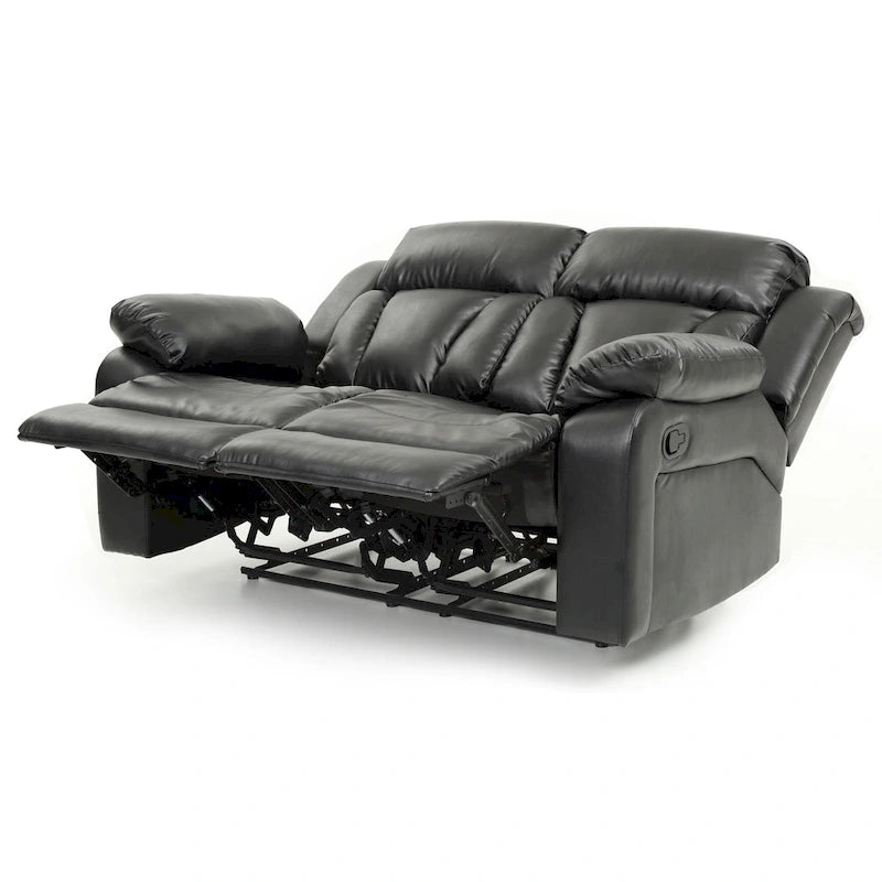 Faux Leather Reclining Loveseat Padded Arms Channel Tufted Contemporary Style
