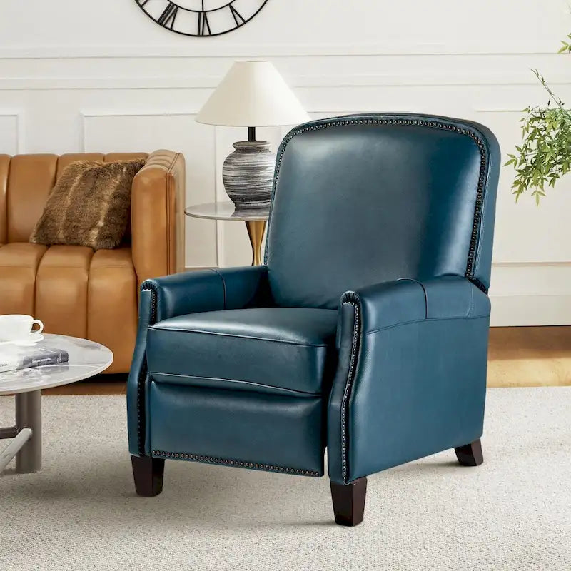Genuine Leather Pushback Recliner Chair with Nailhead Trim Multi-Color