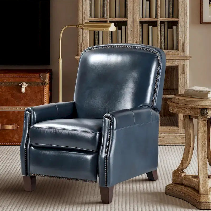 Genuine Leather Pushback Recliner Chair with Nailhead Trim Multi-Color