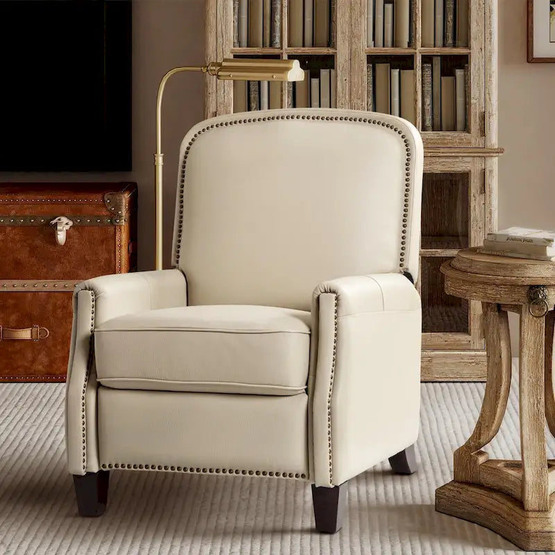 Genuine Leather Pushback Recliner Chair with Nailhead Trim Multi-Color
