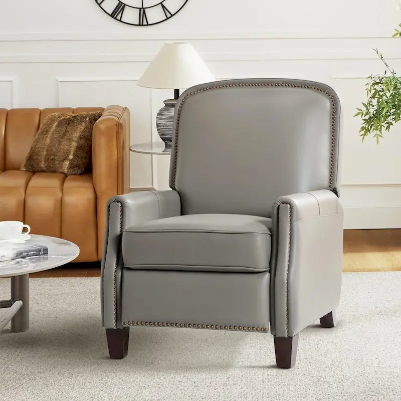 Genuine Leather Pushback Recliner Chair with Nailhead Trim Multi-Color