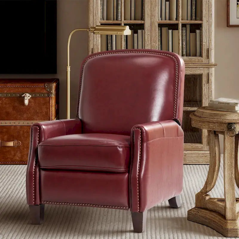Genuine Leather Pushback Recliner Chair with Nailhead Trim Multi-Color
