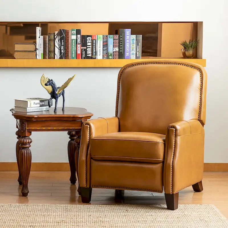 Genuine Leather Pushback Recliner Chair with Nailhead Trim Multi-Color
