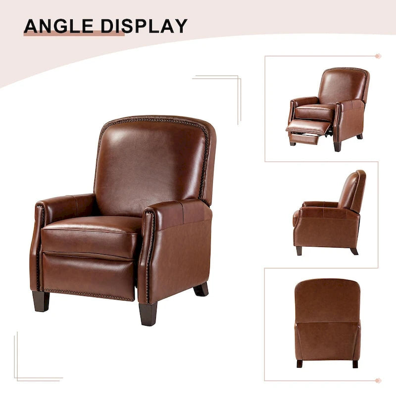 Genuine Leather Pushback Recliner Chair with Nailhead Trim Multi-Color