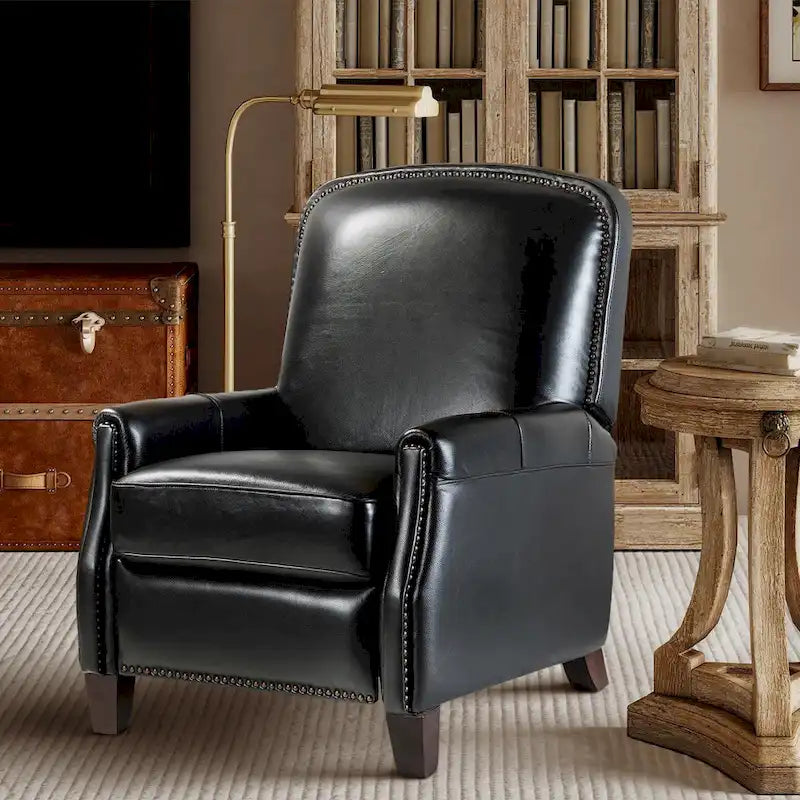 Genuine Leather Pushback Recliner Chair with Nailhead Trim Multi-Color